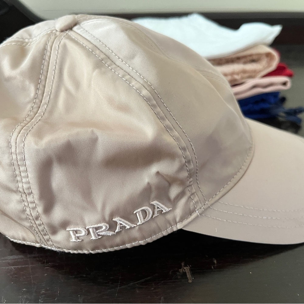 AUTHENTIC Prada Tan Nylon Baseball Hat Classic Minimalist Design